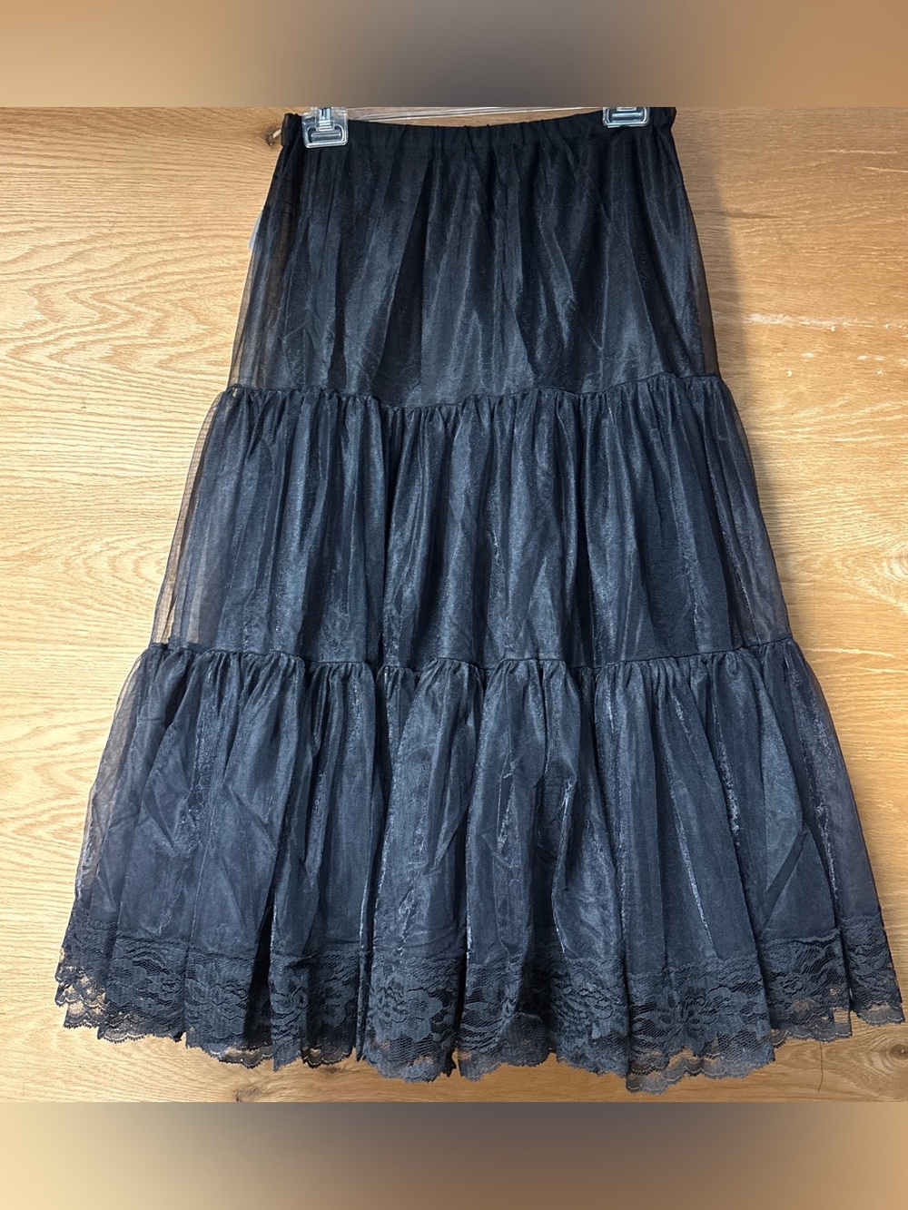 Vintage Malco Modes Black Nylon Petticoat Skirt  Tiered Ruffle Laced